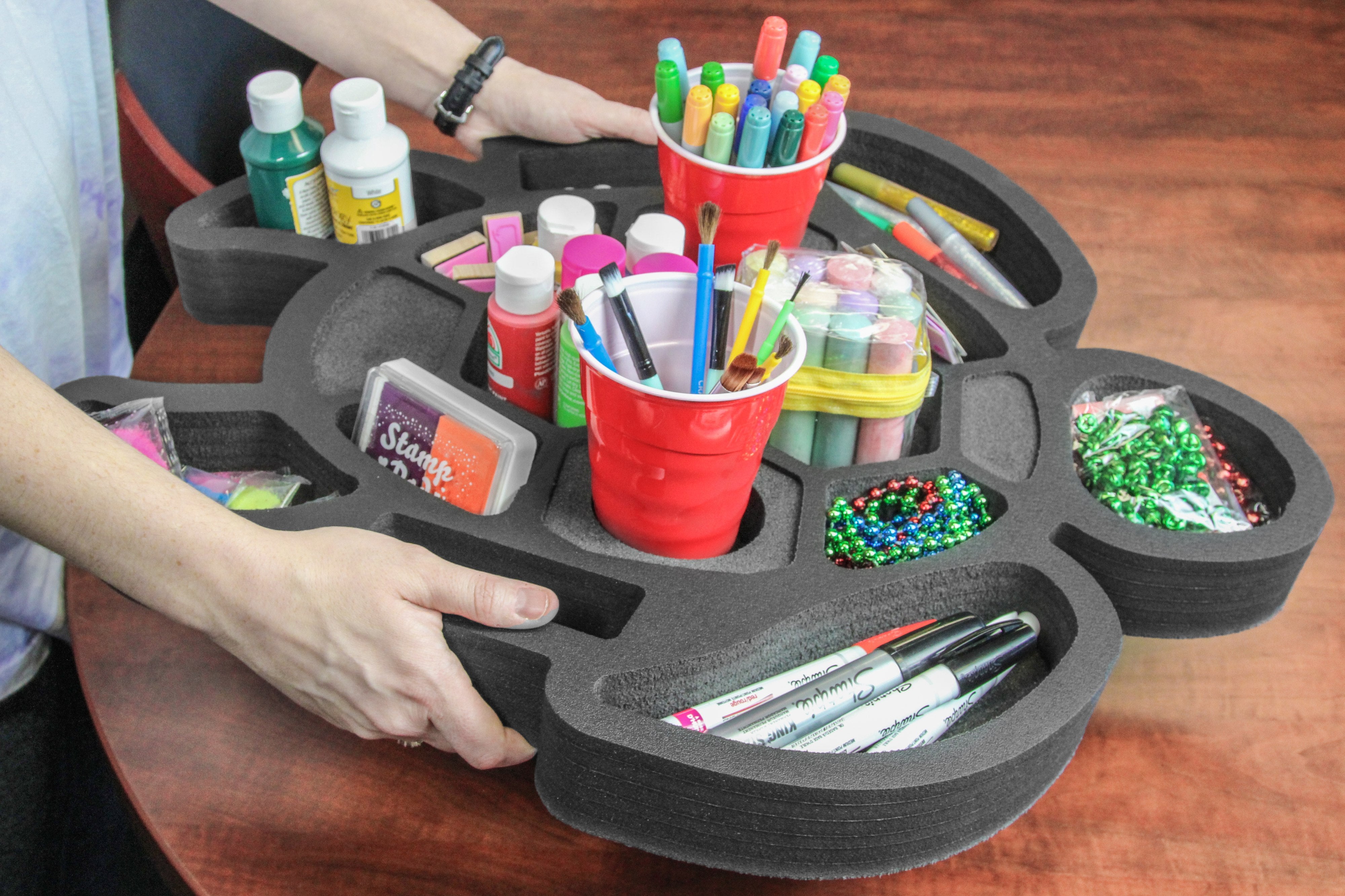 Craft Organizer Tray Sea Turtle Shape for Arts Crafts Hobby Paint Marker Brush Pen Fun Storage Caddy Durable High Density Durable Foam Waterproof