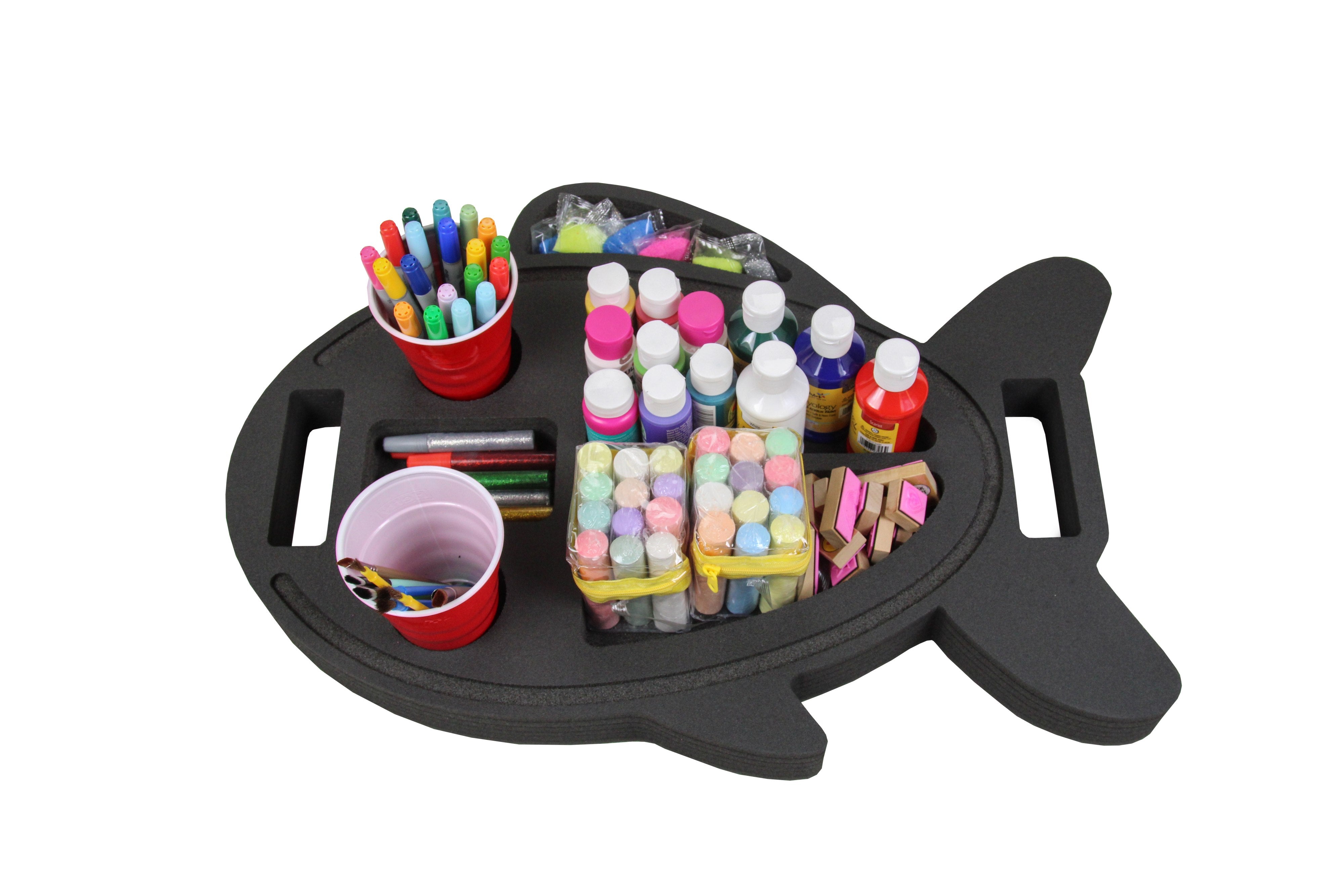 Craft Organizer Tray Fish Shape for Arts Crafts Hobby Paint Marker Brush Pen Fun Storage Caddy Durable High Density Durable Foam Waterproof Washable