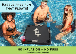Floating Dominoes Table Tray for Pool or Beach Party Hot Tub Game Float Lounge Durable Black Foam 23 Inches with Drink Holders and Domino Slots