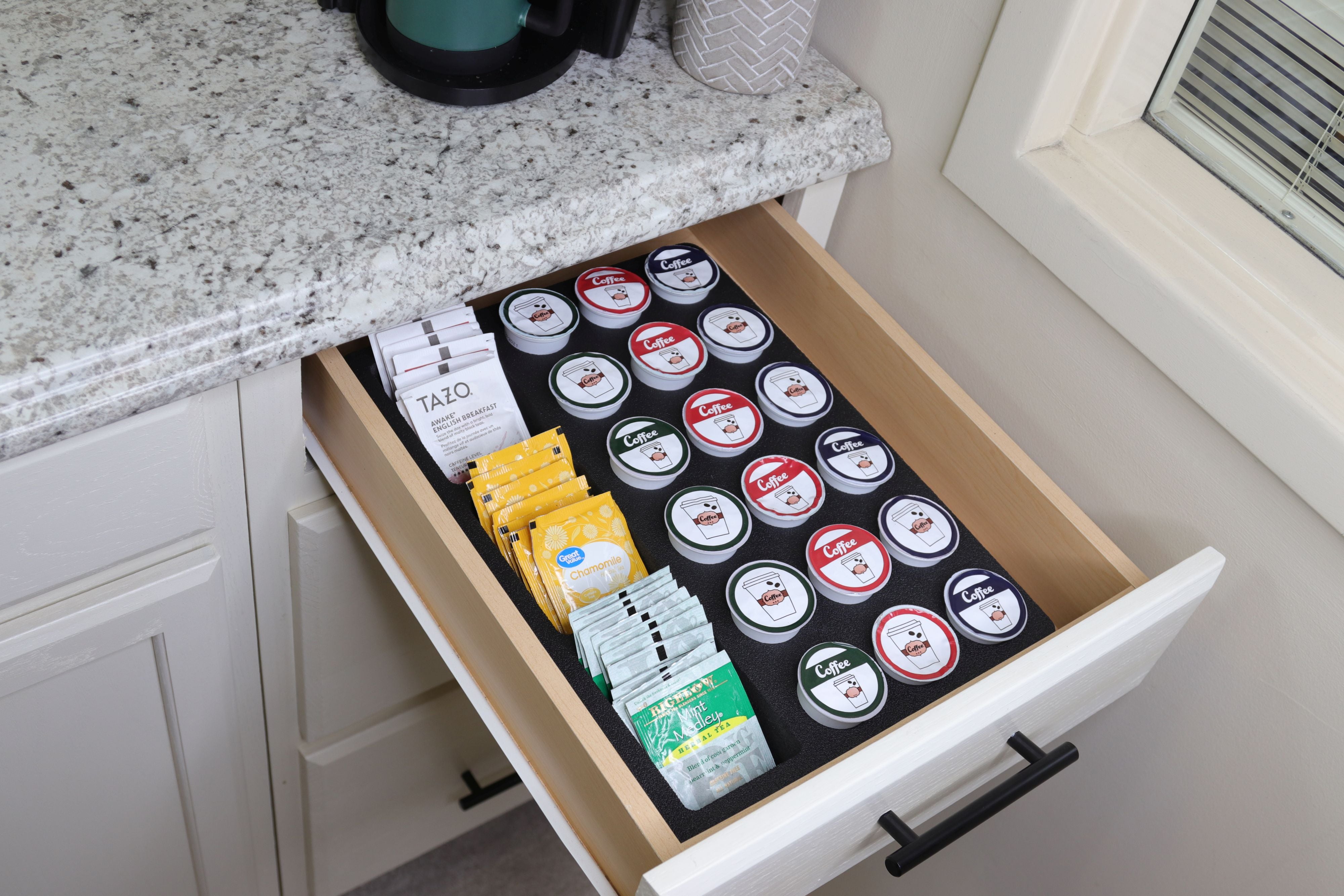 Coffee Pod and Tea Bag Storage Organizer Tray Drawer Insert for Kitchen Home Office 10.9 x 14.9 Inches Holds 18 Compatible with Keurig K-Cup