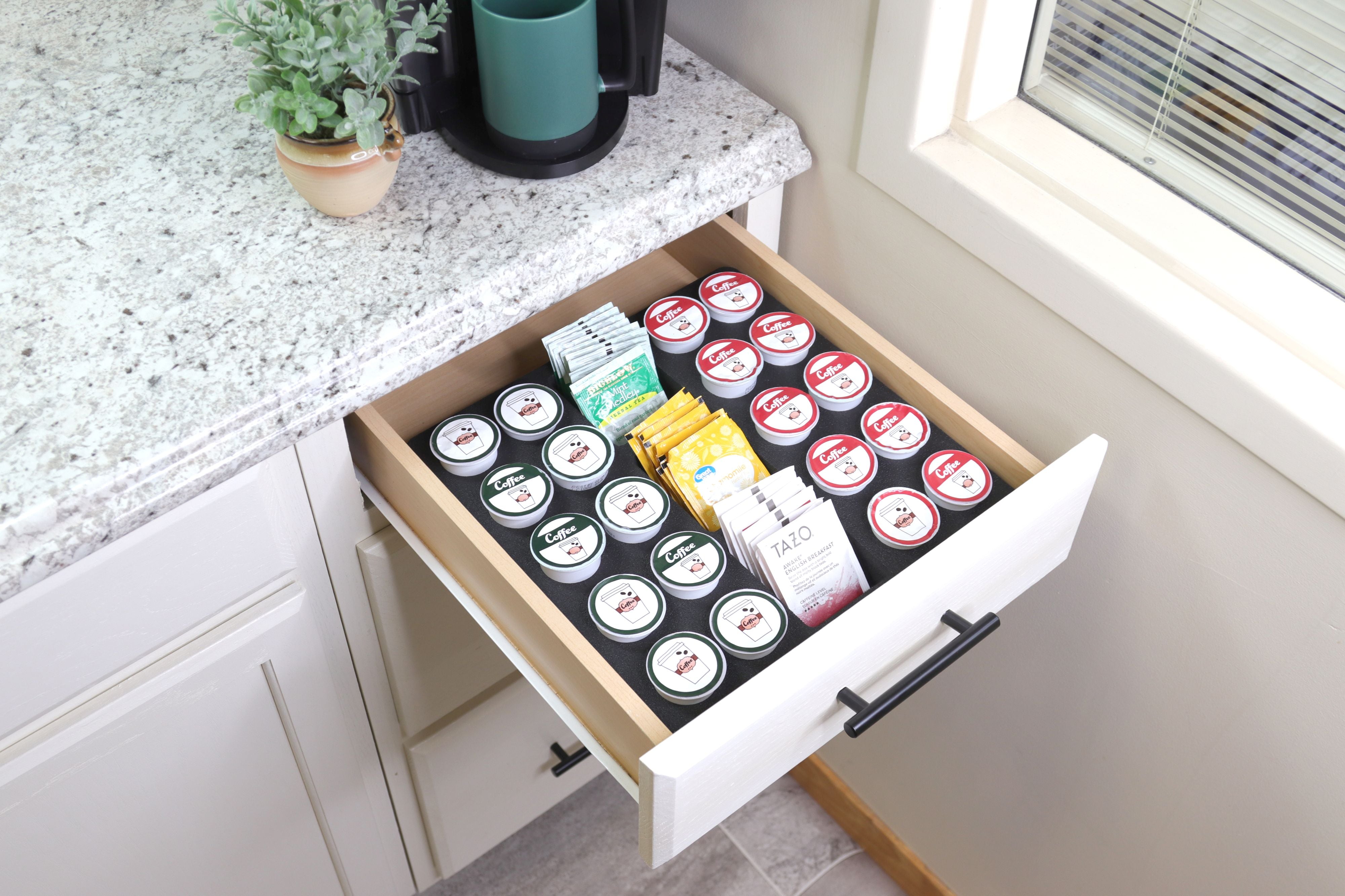 Coffee Pod and Tea Bag Storage Organizer Tray Drawer Insert for Kitchen Home Office 12.5 x 12.5 Inches Holds 20 Compatible with Keurig K-Cup