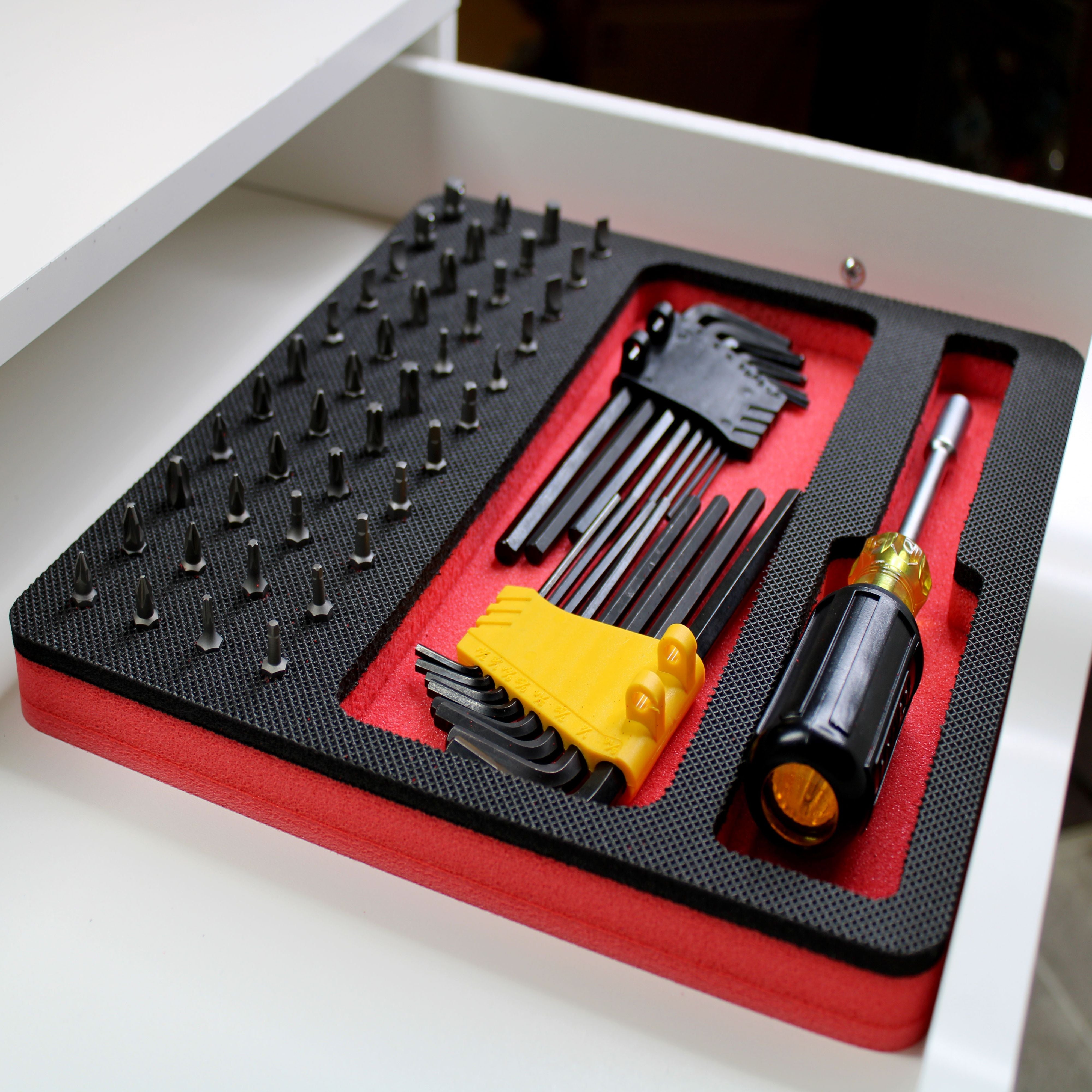 Tool Drawer Organizer Bit Driver Holder Insert Red Black Durable Foam –