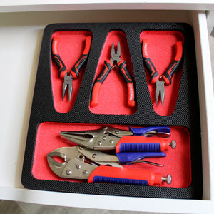 Tool Drawer Organizer Small Pliers Holder Insert Red and Black Durable Foam Tray 4 Pockets Holds 3 Small Pliers Up To 6 Inches Long Fits Craftsman Husky Kobalt Milwaukee Many Others