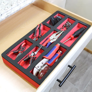 Tool Drawer Organizer Insert Red and Black Durable Foam Strong Non-Slip Anti-Rattle Bin Holder Tray 20 x 10 Inches 8 Pockets Fits Craftsman Husky Kobalt Milwaukee and Many Others