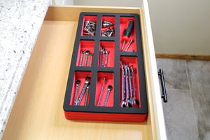 Tool Drawer Organizer Insert Red and Black Durable Foam Strong Non-Slip Anti-Rattle Bin Holder Tray 20 x 10 Inches 8 Pockets Fits Craftsman Husky Kobalt Milwaukee and Many Others
