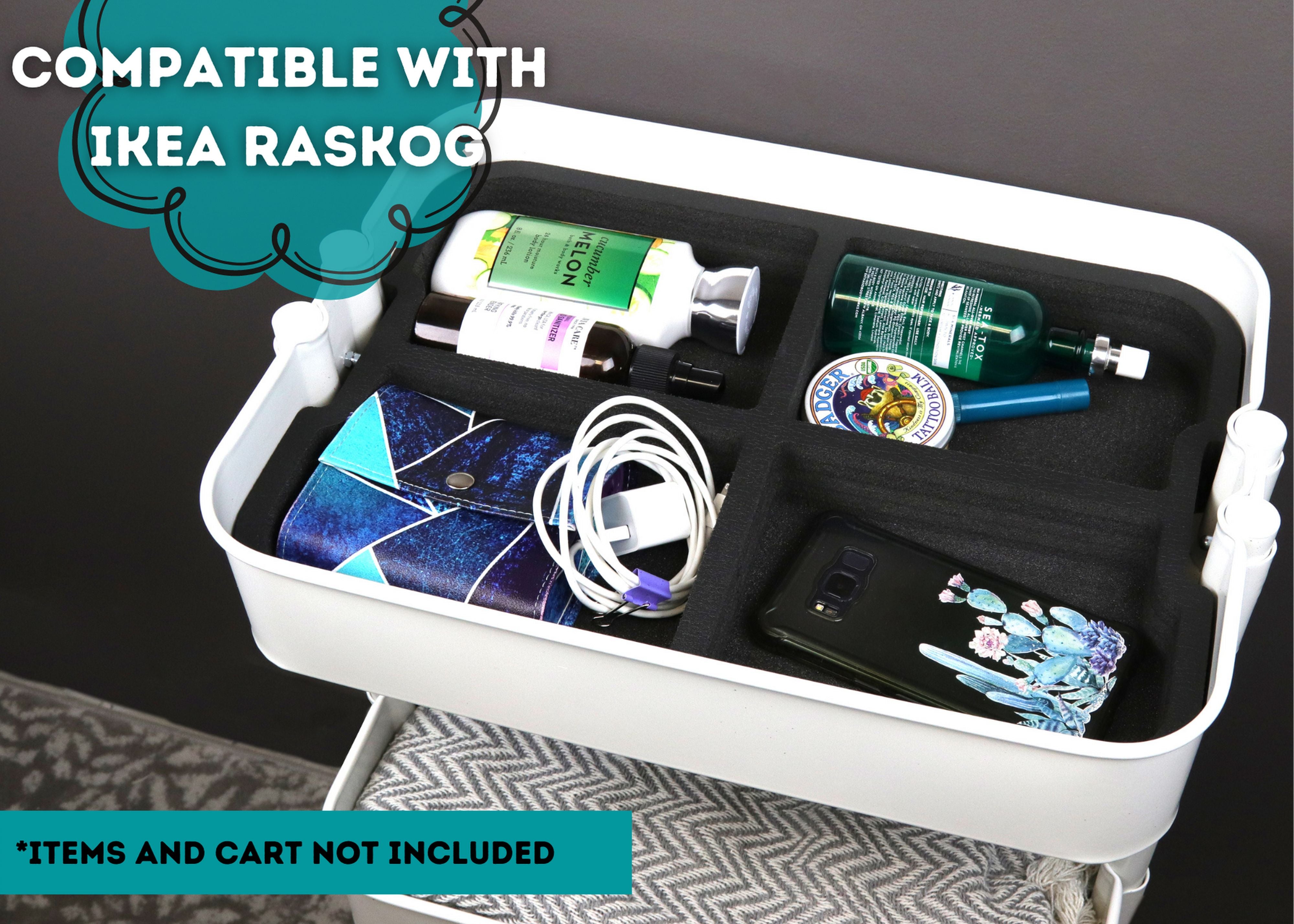 Utility Cart Organizer Insert Tray Fits IKEA Raskog Black Foam 4 Compartment