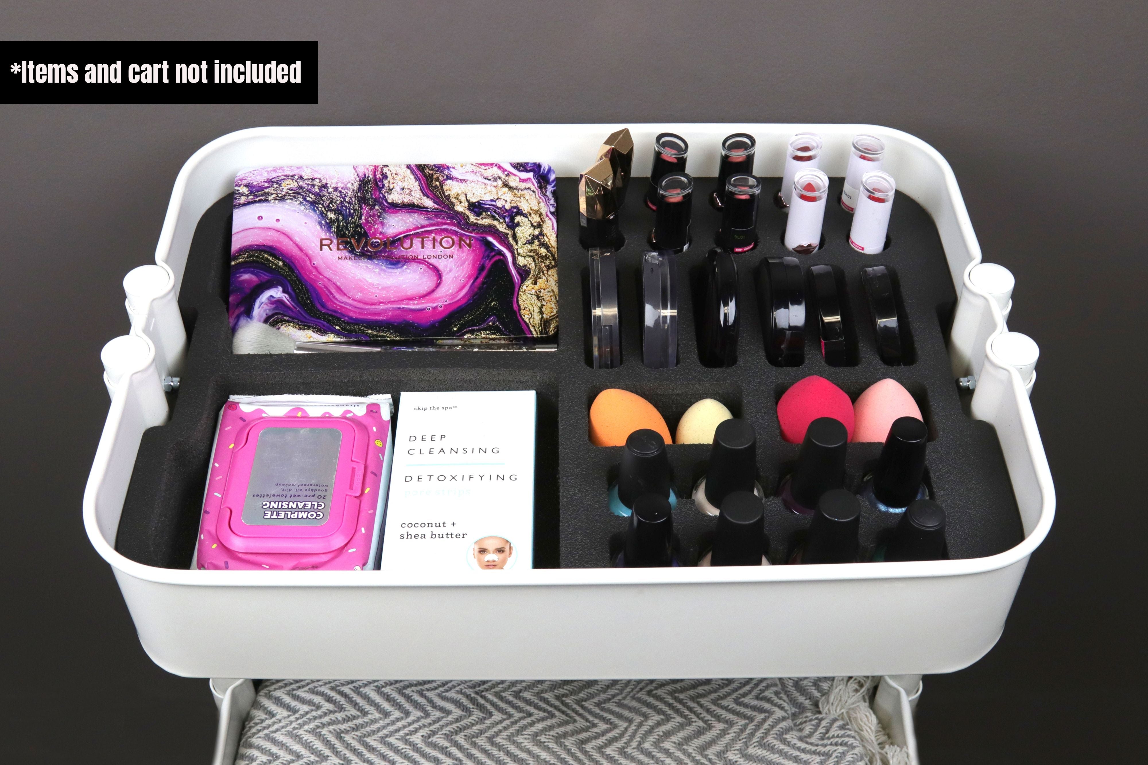 Utility Cart Makeup Cosmetics Organizer Insert Tray Fits IKEA Raskog Black Foam