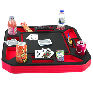 Floating Poker Table Red and Black Game Tray for Pool Beach Party Float Lounge Durable Foam 23 Inch Chip Slots Drink Holders Deck