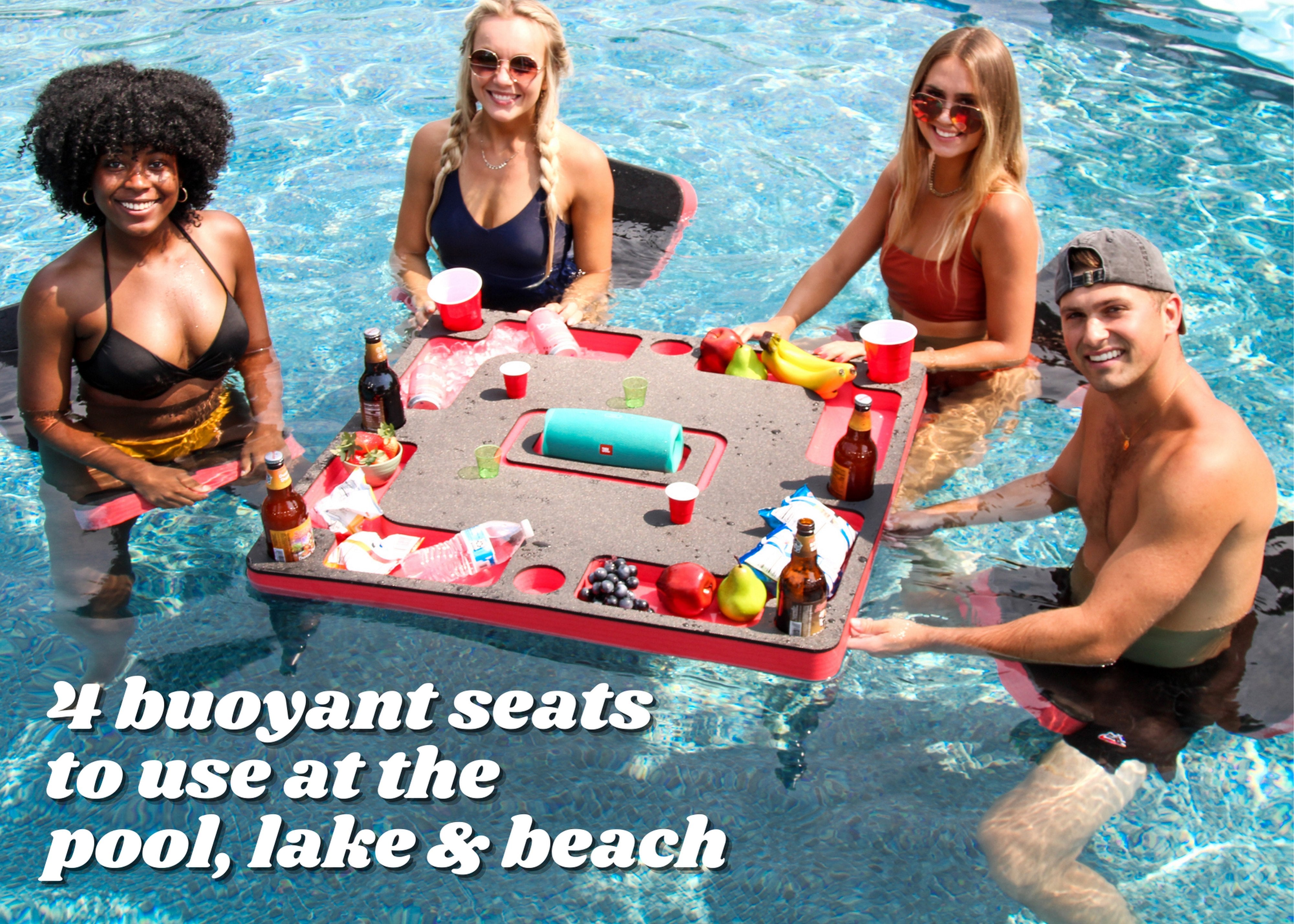 Floating Waterproof Speaker Table 4 Seats Party Tray Drink HoldersPool or Beach Float Durable Foam Compatible JBL tooth Charge FLIP more 36 Inch