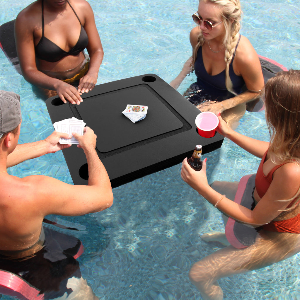 Floating Game or Card Table 4 SeatsPool or Beach Party Tray Float Durable Foam 23.5 Inch Drink Holders Waterproof Playing Cards Deck UV Resistant