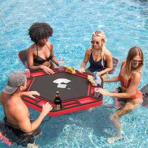 Floating Large Poker 4 Seats Table Game Tray Pool Beach Party Float Durable Foam 40.5 Inch Chip Slots Drink Holders UV Resistant