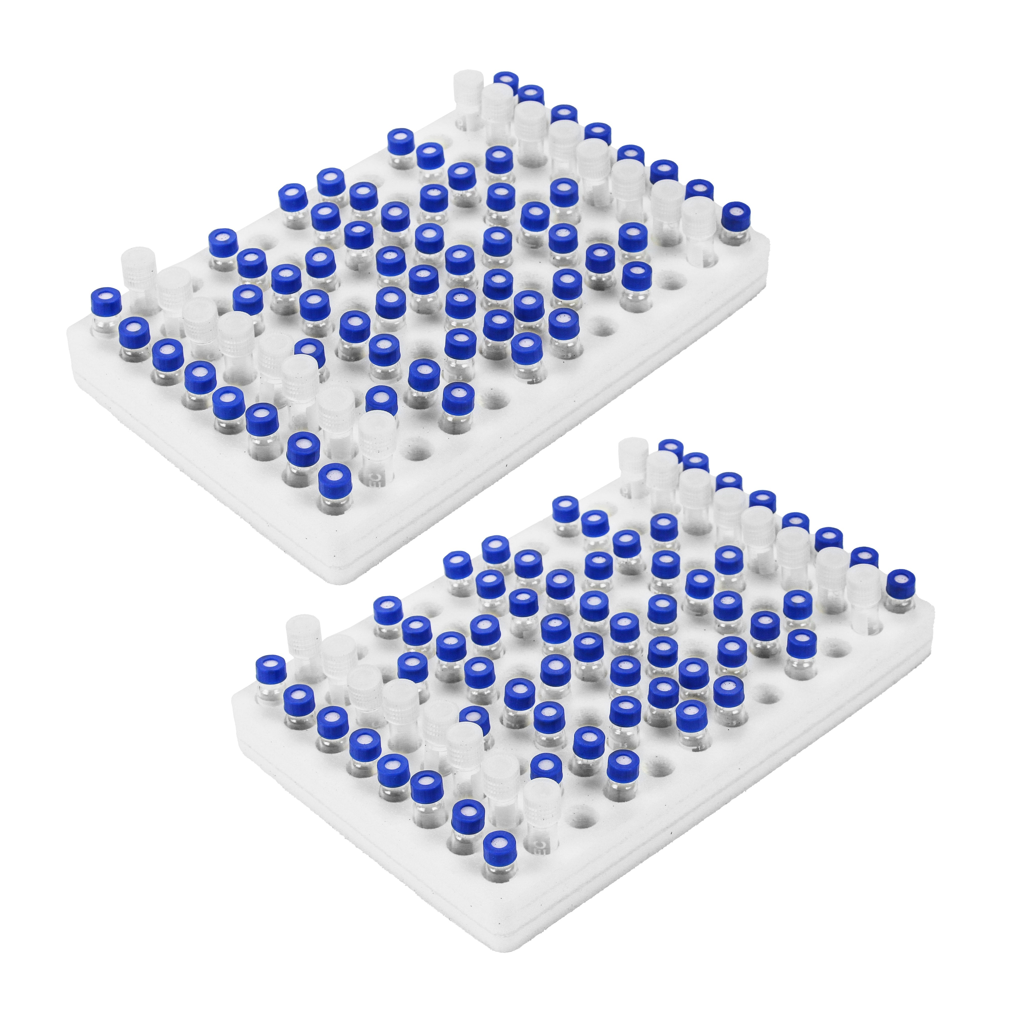 Polar Whale 2 Vial Rack Holders White Foam Storage Rack Organizer Stand Lab Transport Holds 96 Vials HPLC Autosampler Fits up to 13mm Diameter