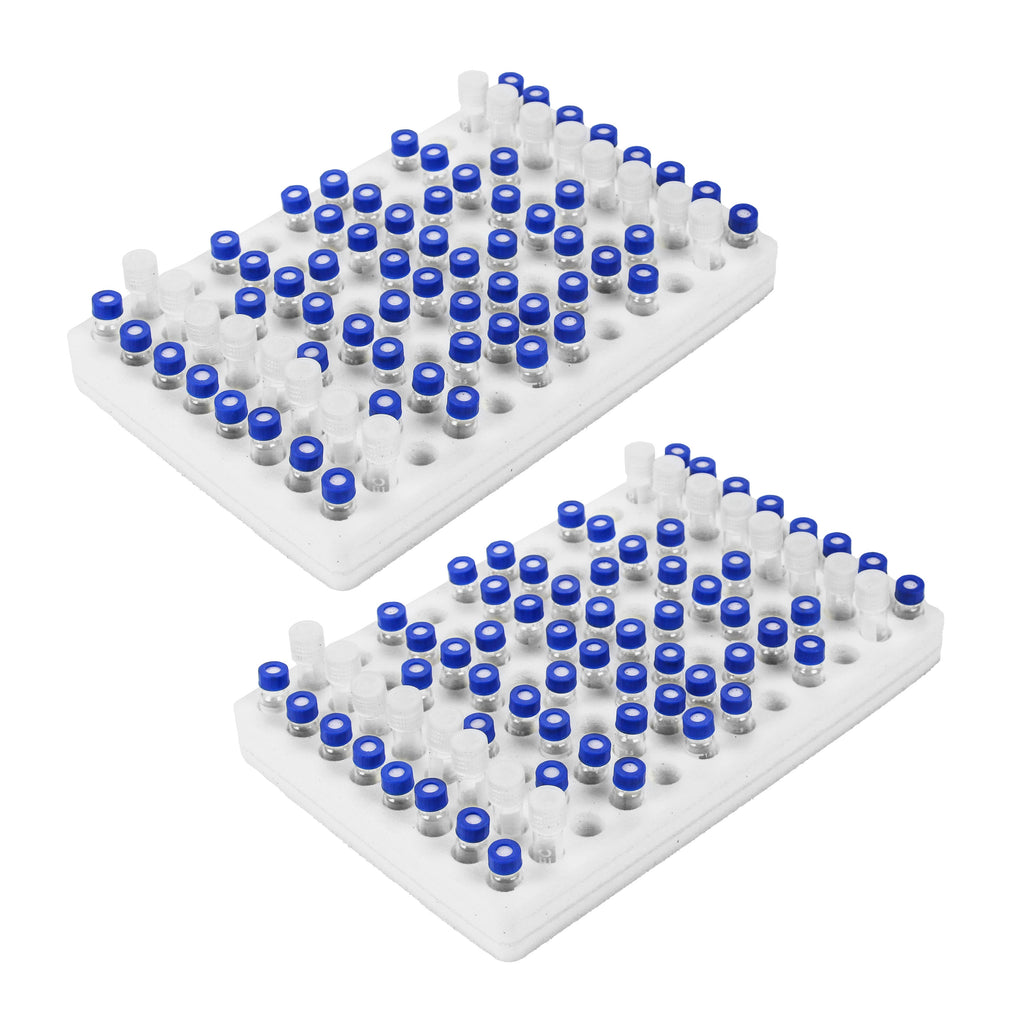 Polar Whale 2 Vial Rack Holders White Foam Storage Rack Organizer Stand Lab Transport Holds 96 Vials HPLC Autosampler Fits up to 13mm Diameter