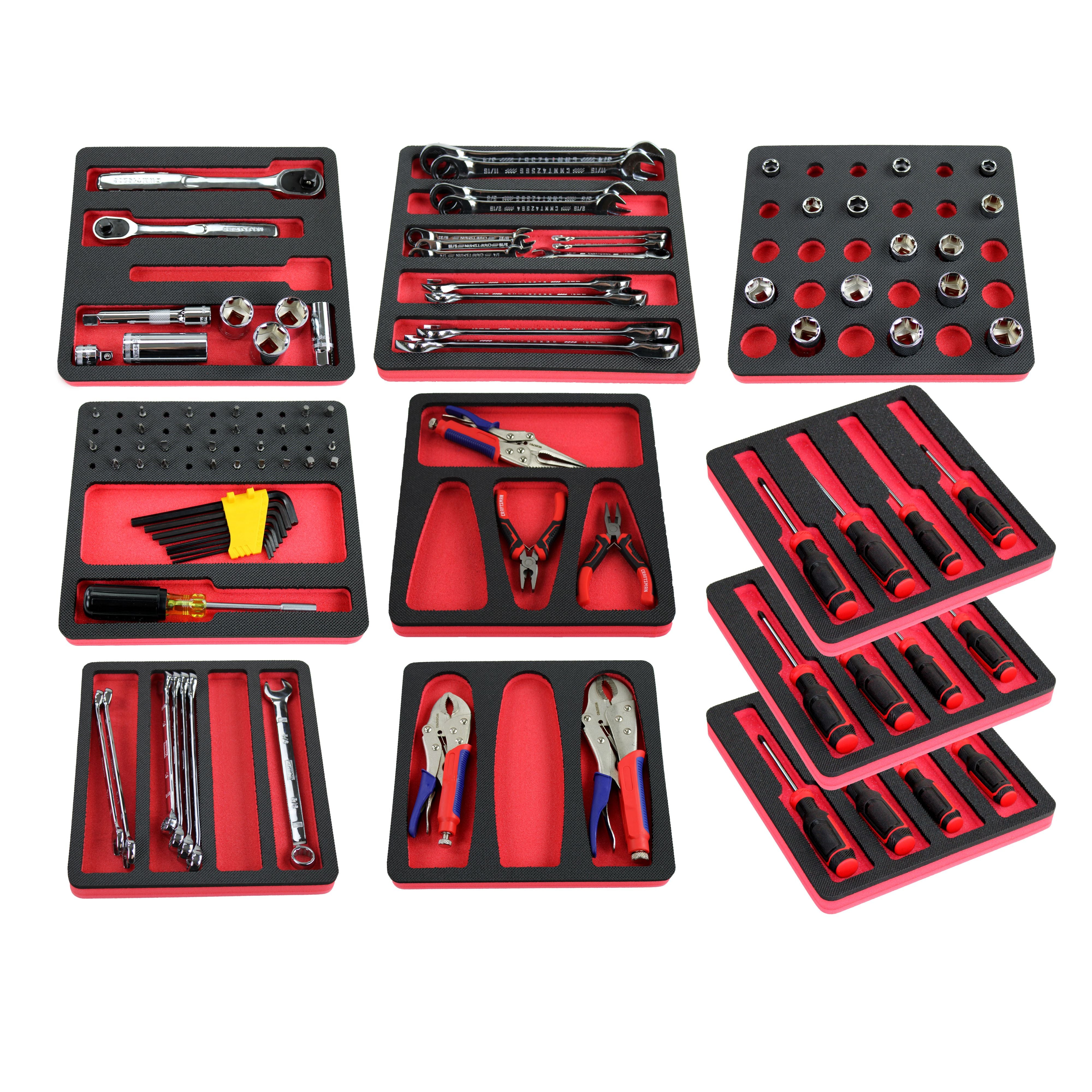 Tool Drawer Organizer 10-Piece Insert Set Red and Black Durable Foam Holds Many Tools and Accessories 10 x 11 Inch Trays Fits Craftsman Husky Kobalt Milwaukee Many Others