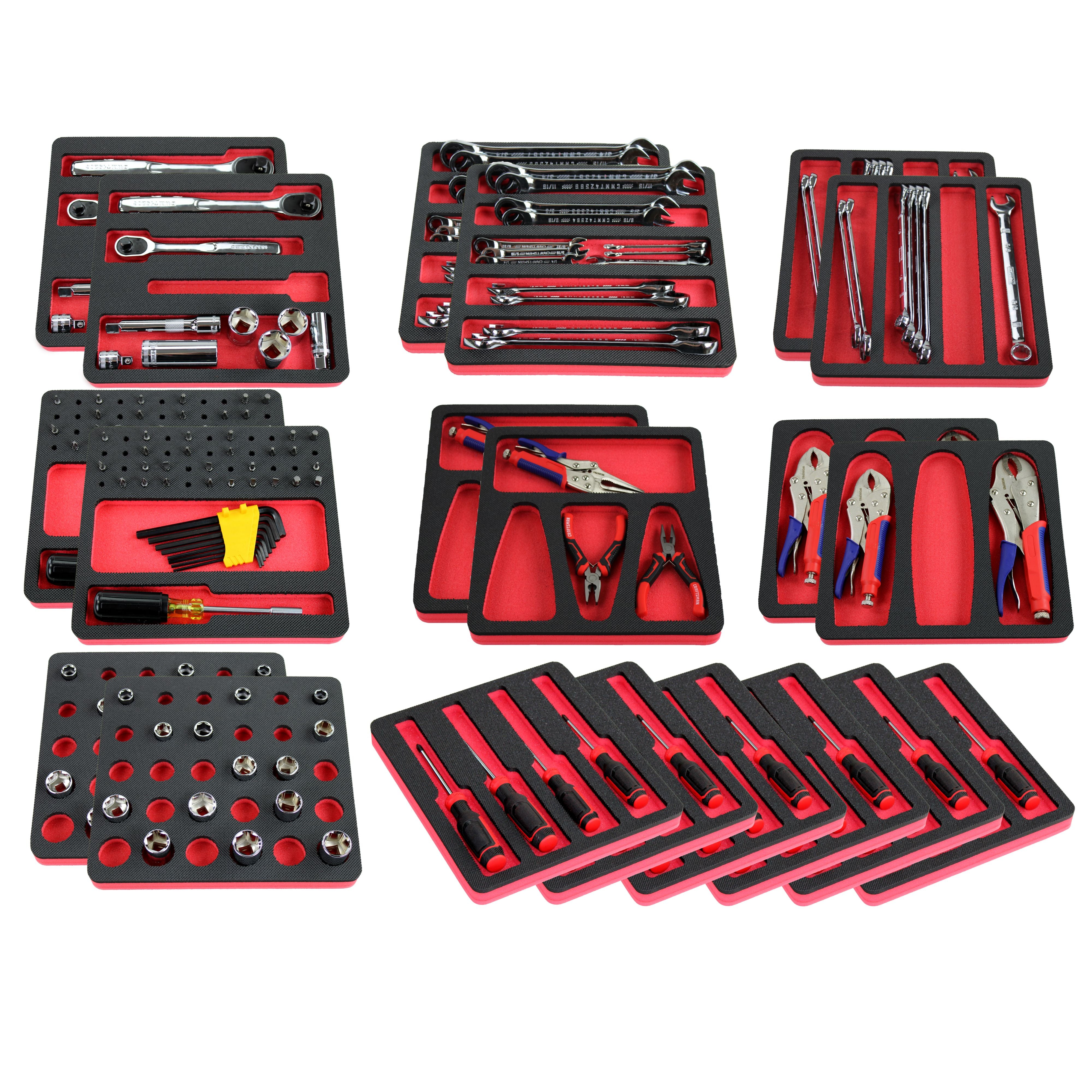 Tool Drawer Organizer 20-Piece Insert Set Red and Black Durable Foam Holds Many Tools and Accessories 10 x 11 Inch Trays Fits Craftsman Husky Kobalt Milwaukee Many Others