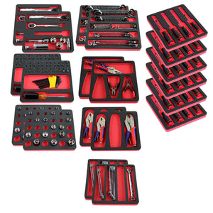 Tool Drawer Organizer 20-Piece Insert Set Red and Black Durable Foam Holds Many Tools and Accessories 10 x 11 Inch Trays Fits Craftsman Husky Kobalt Milwaukee Many Others