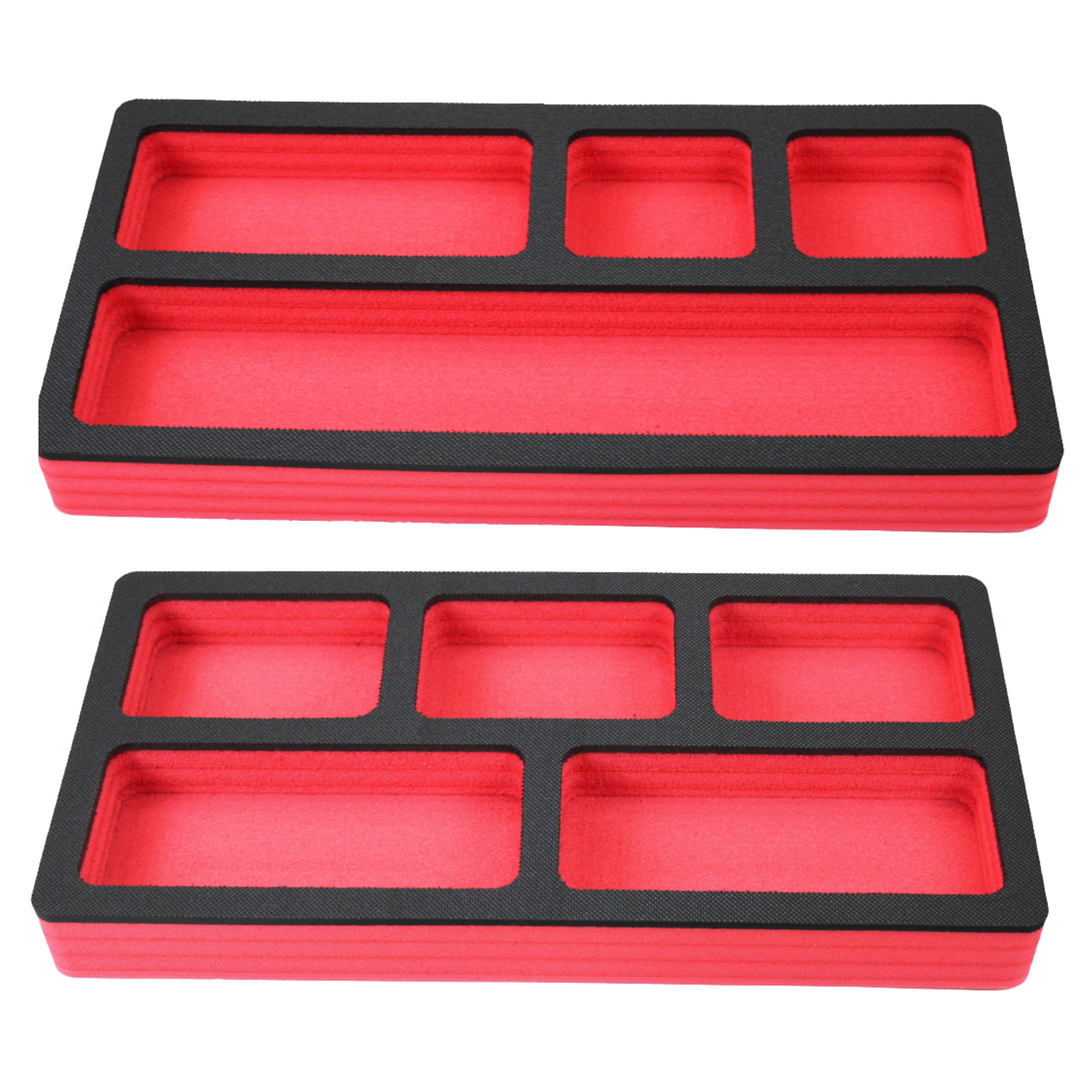 Tool Drawer Organizer 2-Piece Insert Set Red and Black Durable Foam Non-Slip Anti-Rattle Bin Holder Tray 20 x 10 Inch Large Pockets Fits Craftsman Husky Kobalt Milwaukee and Many Others