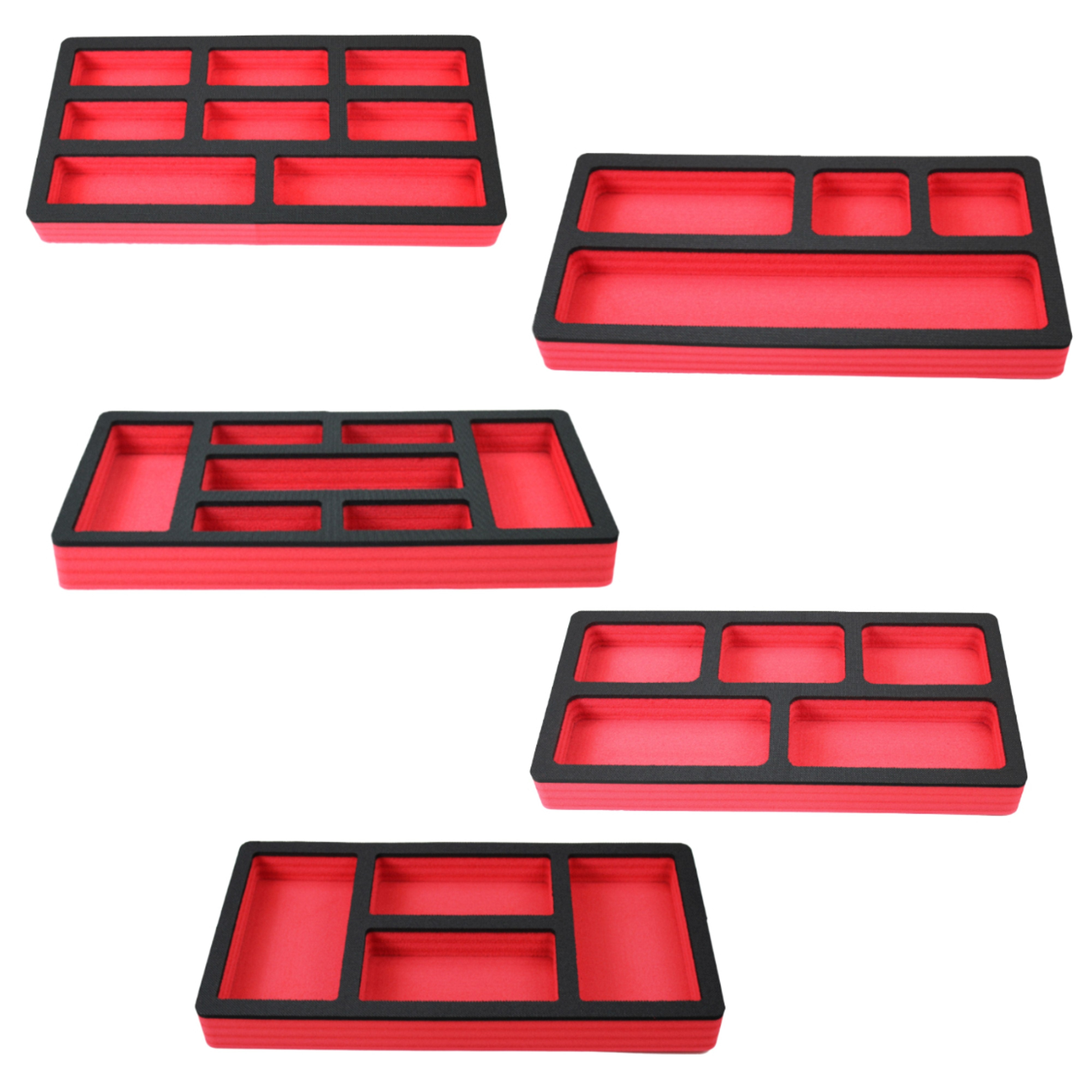 Tool Drawer Organizer 5-Piece Insert Set Red and Black Durable Foam Non-Slip Anti-Rattle Bin Holder Tray 20 x 10 Inches Large Pockets Fits Craftsman Husky Kobalt Milwaukee and Many Others