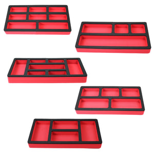 Tool Drawer Organizer 5-Piece Insert Set Red and Black Durable Foam Non-Slip Anti-Rattle Bin Holder Tray 20 x 10 Inches Large Pockets Fits Craftsman Husky Kobalt Milwaukee and Many Others