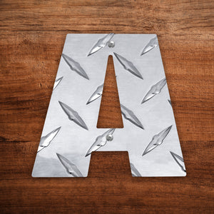 Letter A Hanging Metal Wall Decor Durable Polished Aluminum Diamond Tread Pattern Indoor Outdoor with Mounting Hardware 4 Inches Tall