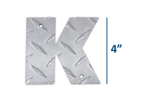 Letter K Metal Decor Durable Polished Aluminum Diamond Tread Pattern for Home Living Room Bedroom Garage Basement Mounting Hardware 4 Inches Tall