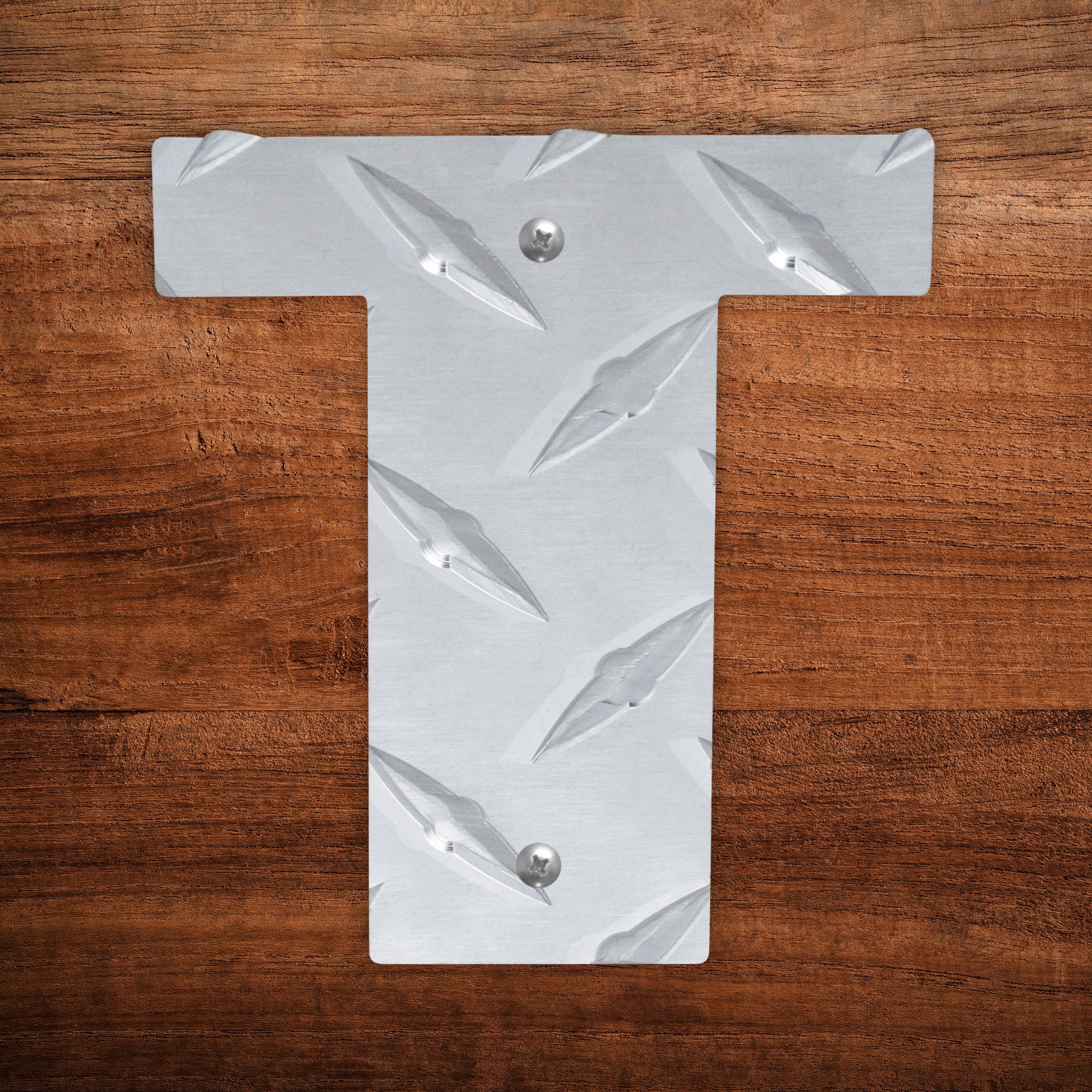 Letter T Hanging Metal Wall Decor Durable Polished Aluminum Diamond Tread Pattern Indoor Outdoor with Mounting Hardware 4 Inches Tall