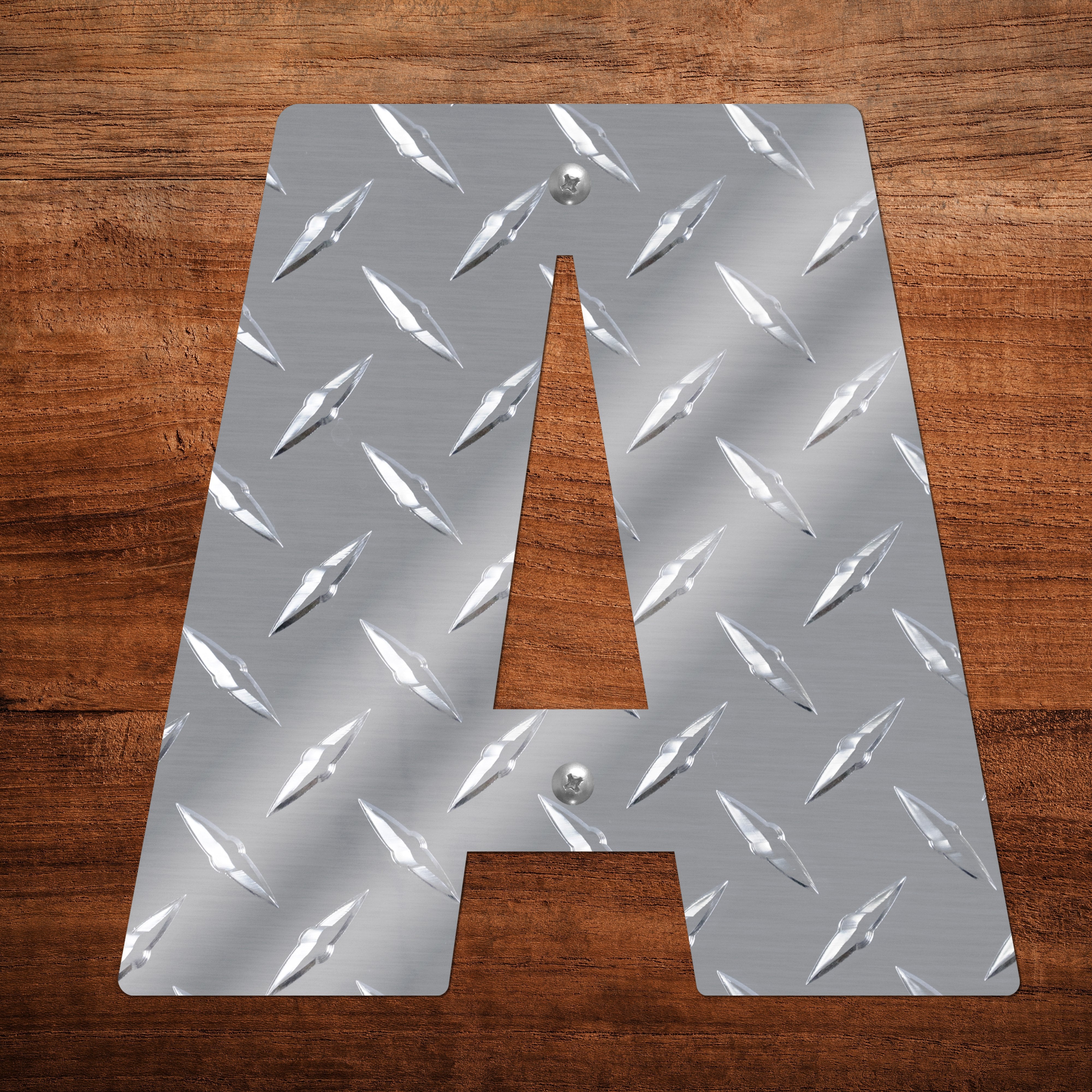 Letter A Hanging Metal Wall Decor Durable Polished Aluminum Diamond Tread Pattern Indoor Outdoor with Mounting Hardware 7 Inches Tall