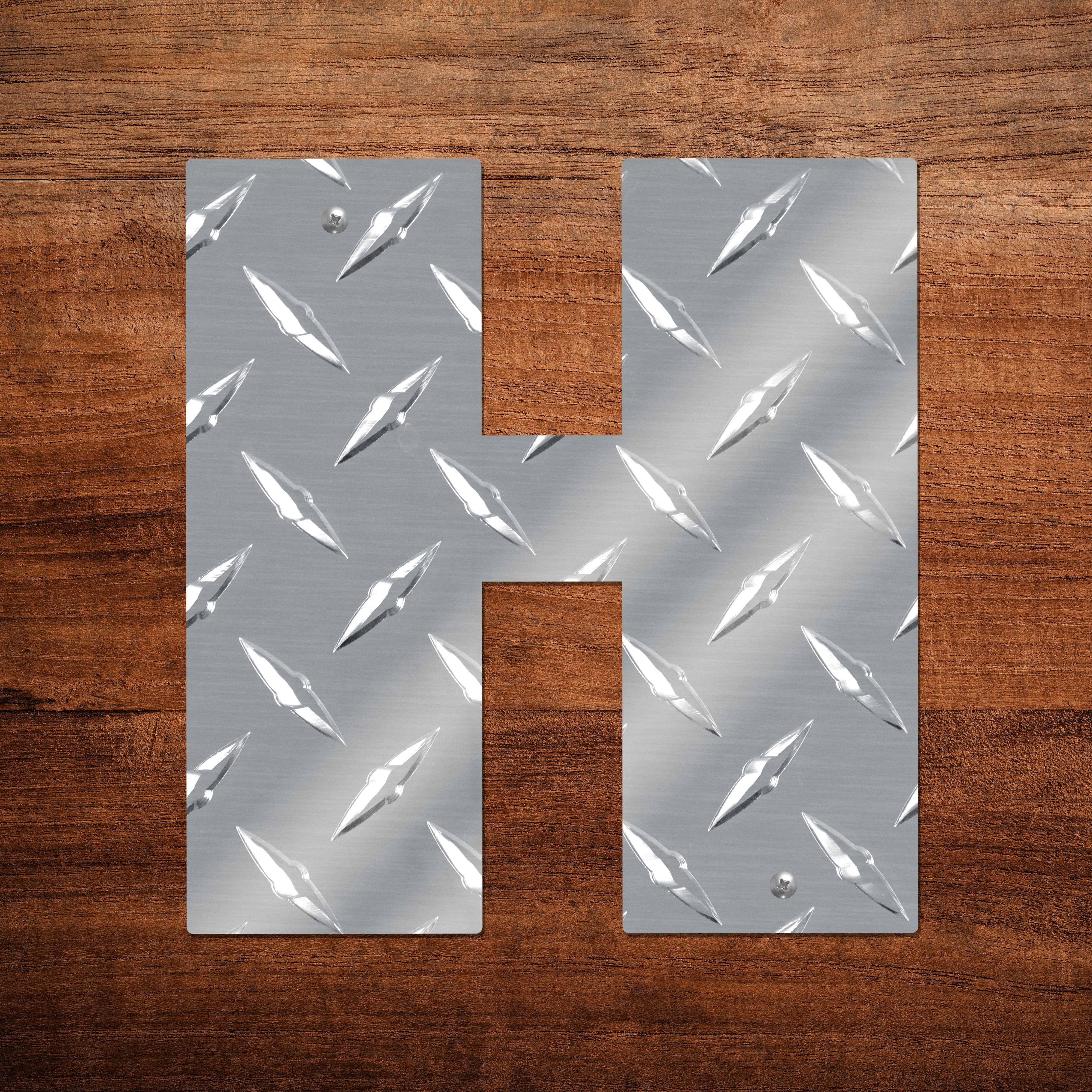 Letter H Hanging Metal Wall Decor Durable Polished Aluminum Diamond Tread Pattern Indoor Outdoor with Mounting Hardware 7 Inches Tall