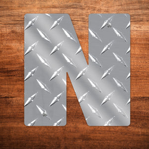 Letter N Hanging Metal Wall Decor Durable Polished Aluminum Diamond Tread Pattern Indoor Outdoor with Mounting Hardware 7 Inches Tall