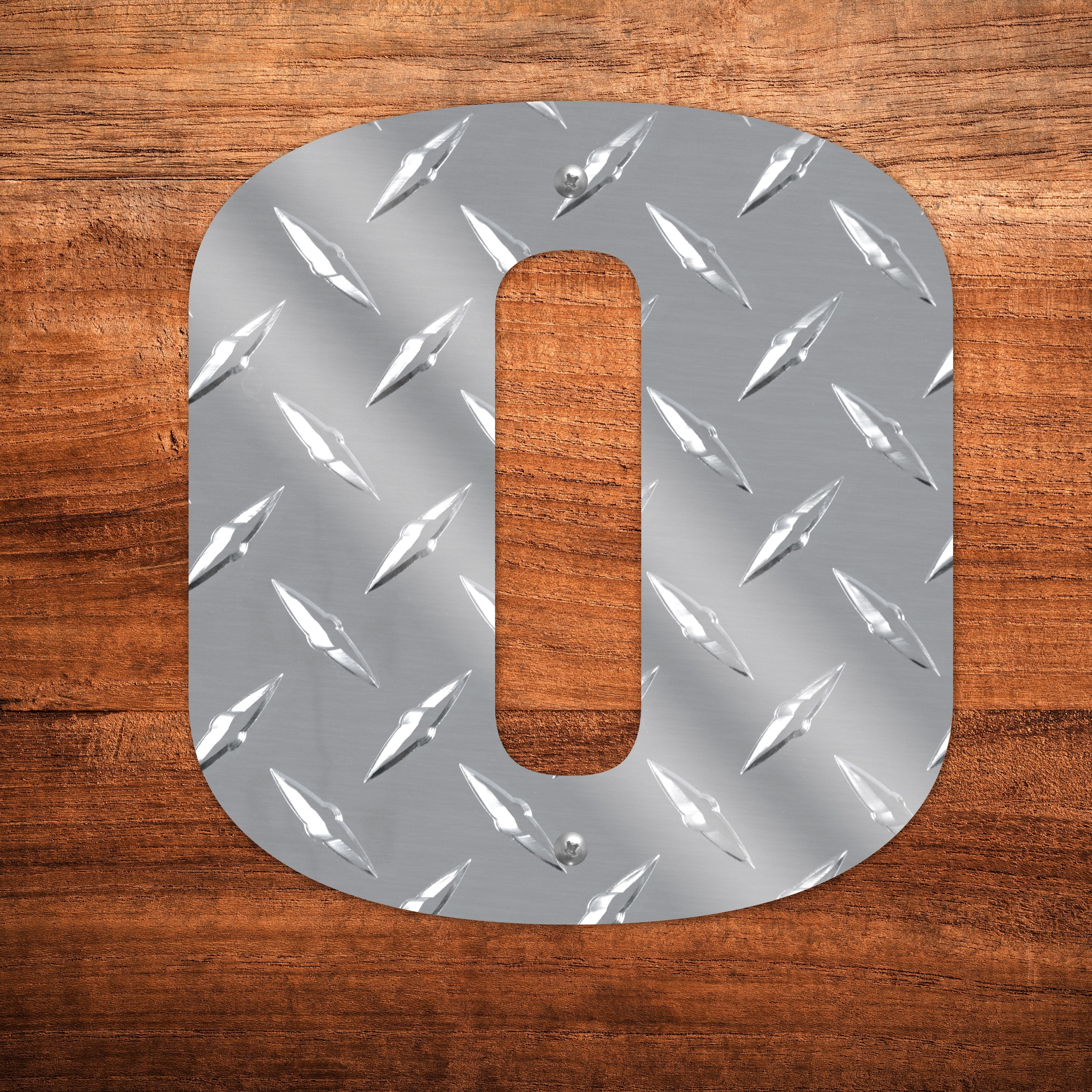 Letter O Hanging Metal Wall Decor Durable Polished Aluminum Diamond Tread Pattern Indoor Outdoor with Mounting Hardware 7 Inches Tall