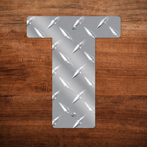 Letter T Hanging Metal Wall Decor Durable Polished Aluminum Diamond Tread Pattern Indoor Outdoor with Mounting Hardware 7 Inches Tall
