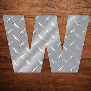Letter W Hanging Metal Wall Decor Durable Polished Aluminum Diamond Tread Pattern Indoor Outdoor with Mounting Hardware 7 Inches Tall