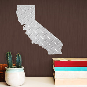 California State Hanging Metal Wall Decor Durable Polished Aluminum Diamond Tread Pattern Indoor Outdoor with Mounting Hardware 12 Inches Tall