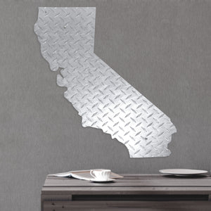 California State Hanging Metal Wall Decor Durable Polished Aluminum Diamond Tread Pattern Indoor Outdoor with Mounting Hardware 2 Feet Tall
