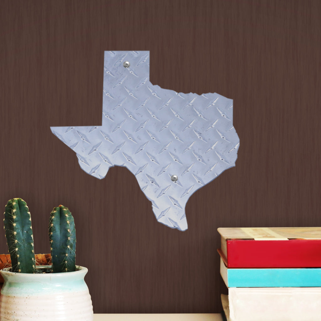 Texas State Hanging Metal Wall Decor Durable Polished Aluminum Diamond Tread Pattern Indoor Outdoor with Mounting Hardware 12 Inches Wide