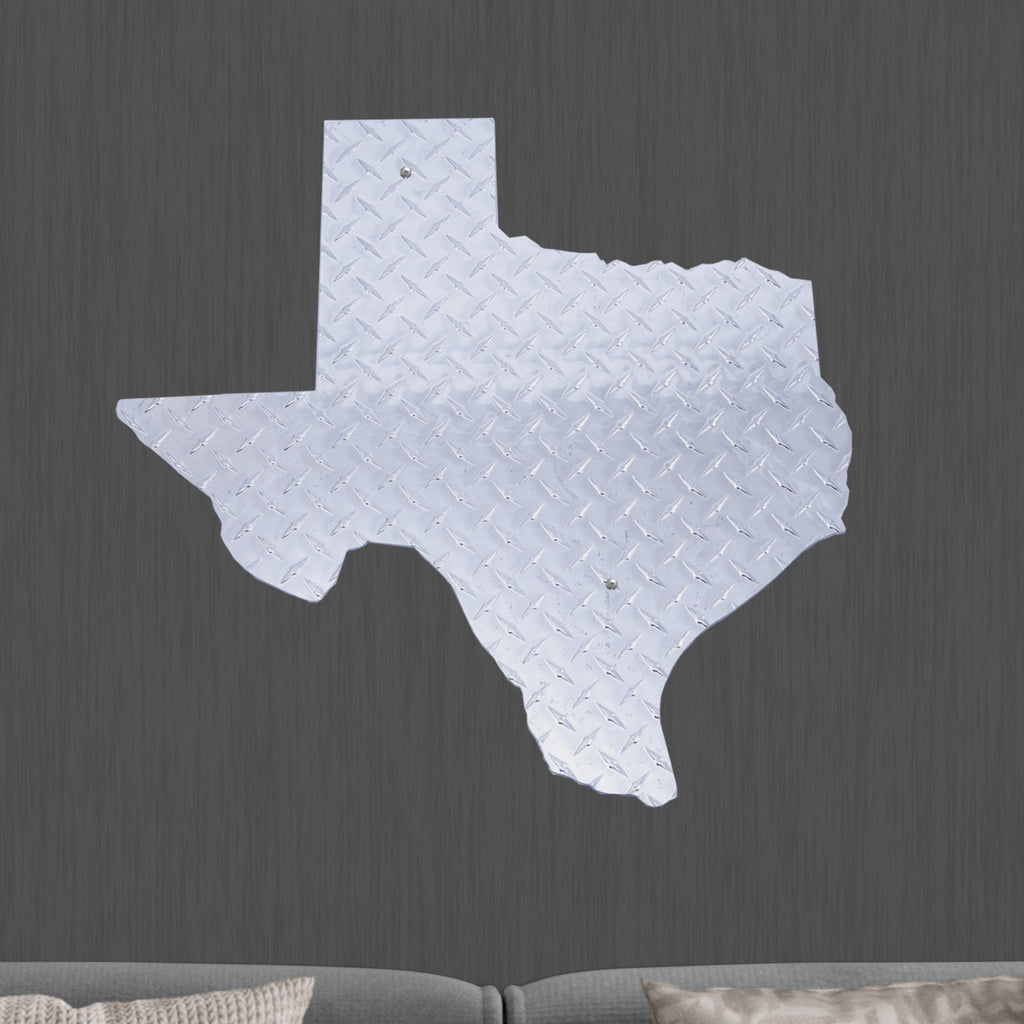 Texas State Hanging Metal Wall Decor Durable Polished Aluminum Diamond Tread Pattern Indoor Outdoor with Mounting Hardware 2 Feet Wide