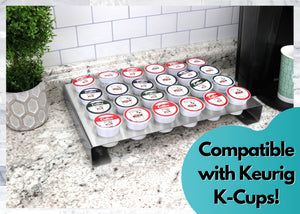 Coffee Pod Brushed Stainless Steel Organizer Tray Fits Keurig K-Cup Holds 24