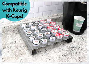 Coffee Pod Brushed Stainless Steel Organizer Tray Fits Keurig K-Cup Holds 25