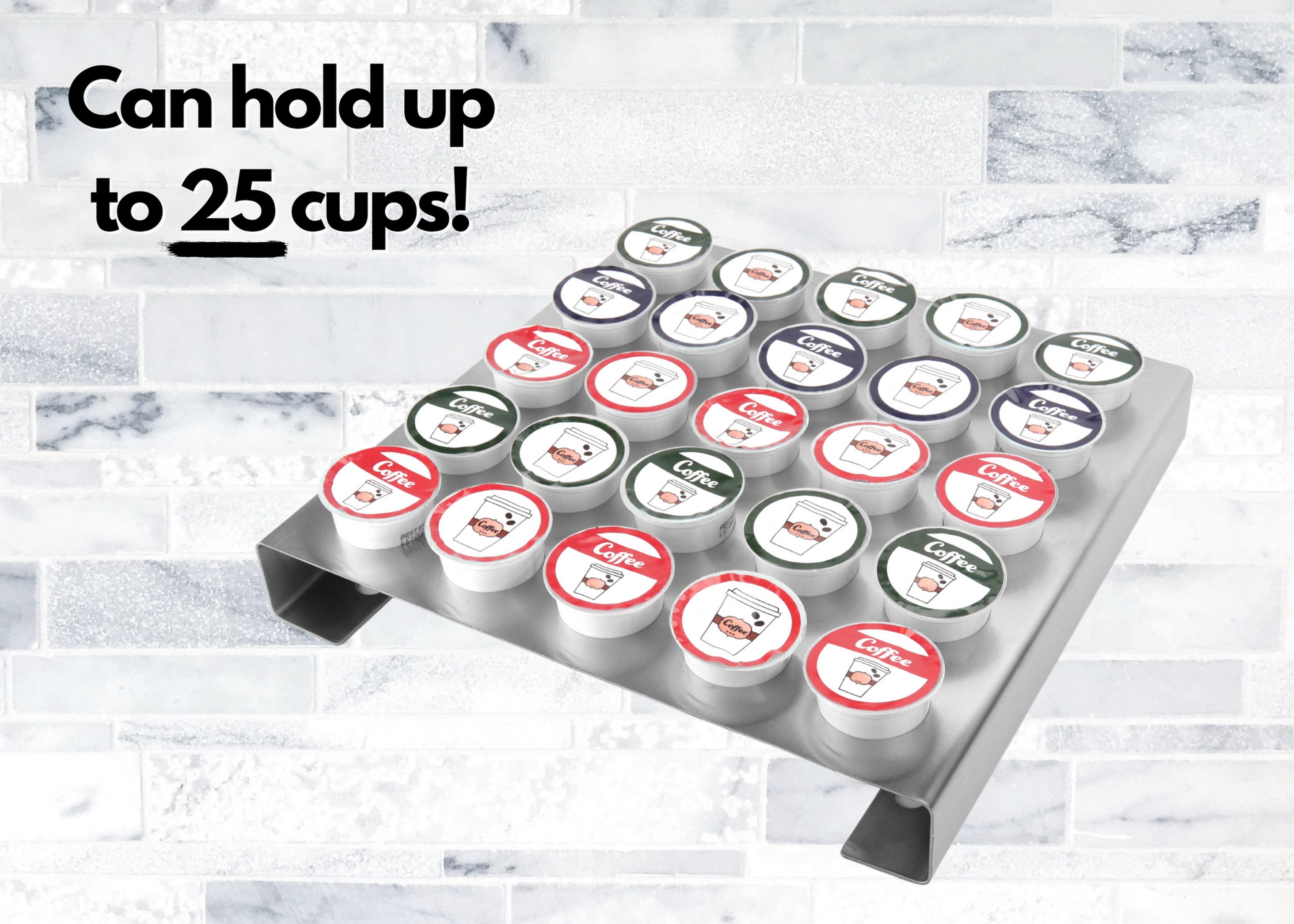 Coffee Pod Brushed Stainless Steel Organizer Tray Fits Keurig K-Cup Holds 25