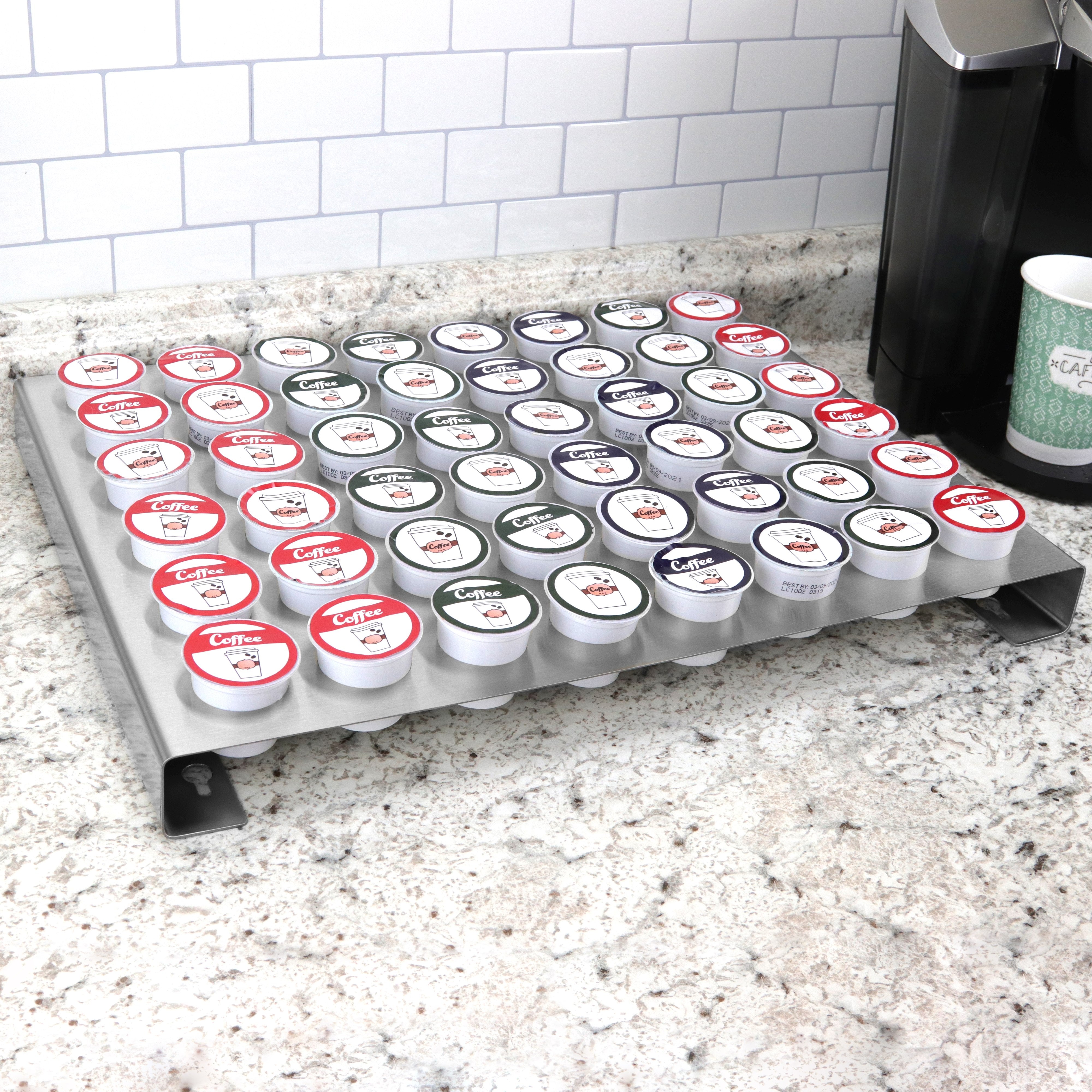 Coffee Pod Brushed Stainless Steel Organizer Tray Fits Keurig K-Cup Holds 48