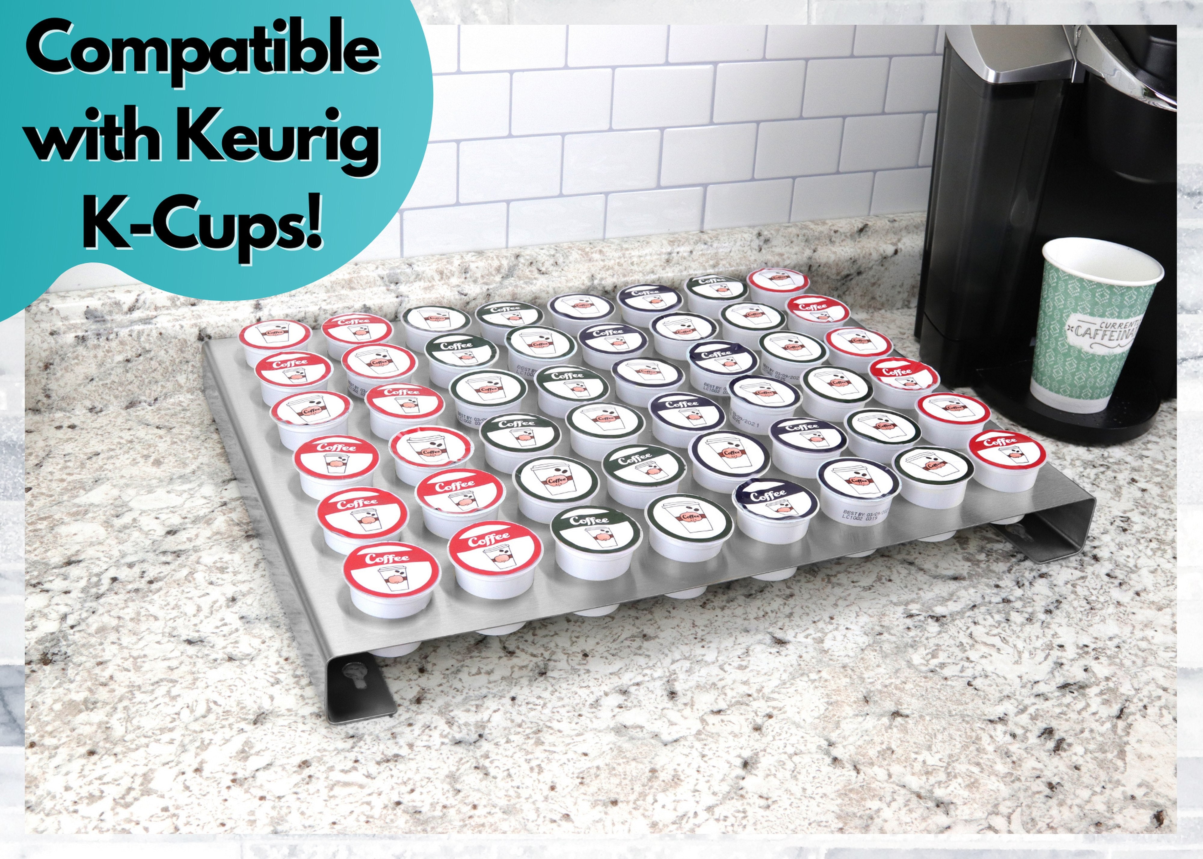 Coffee Pod Brushed Stainless Steel Organizer Tray Fits Keurig K-Cup Holds 48