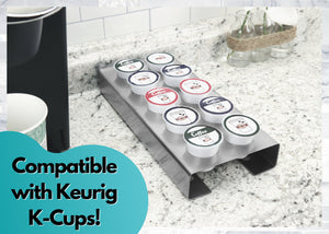 Coffee Pod Brushed Stainless Steel Organizer Tray Fits Keurig K-Cup Holds 10