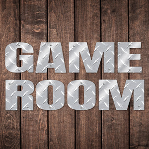 Game Room Word Sign Metal Wall Decor Durable Polished Aluminum Diamond Tread Pattern Letters Indoor or Outdoor with Mounting Hardware
