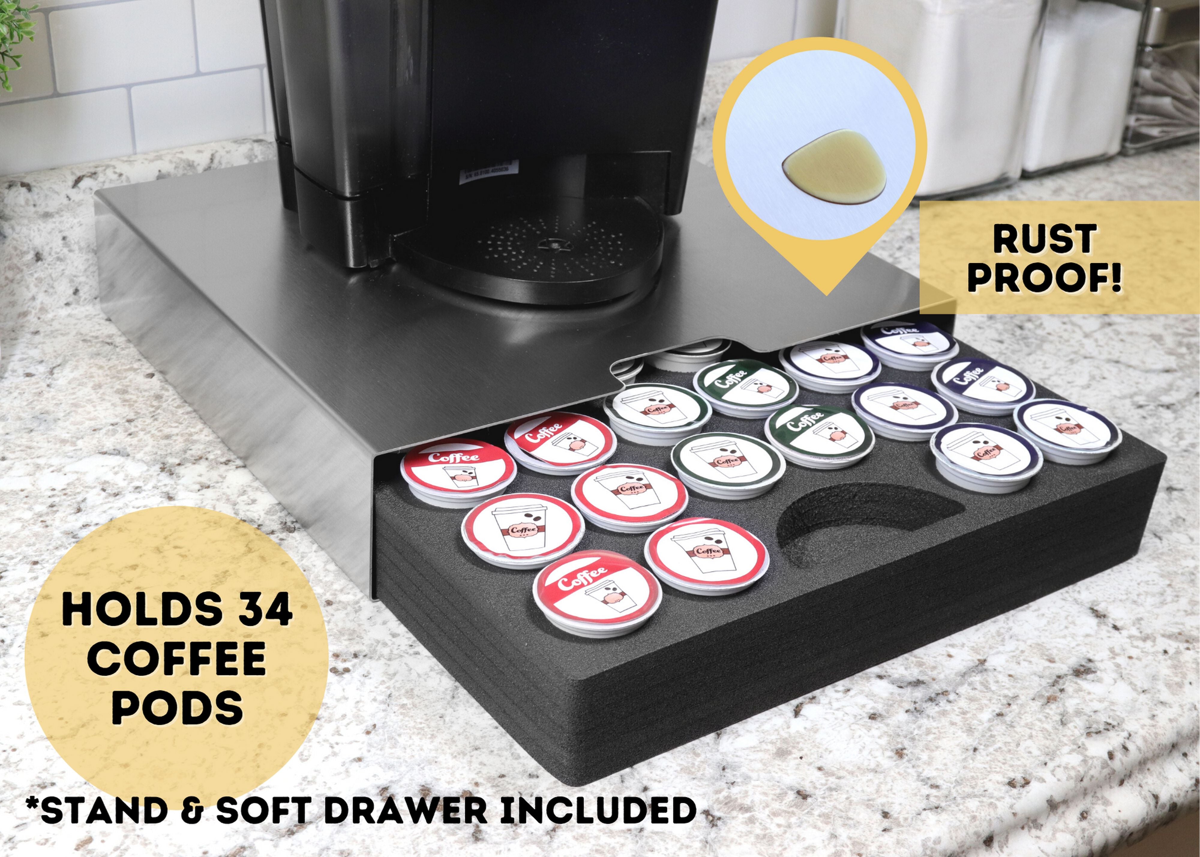 Coffee Pod Brushed Stainless Steel Organizer Drawer Stand Fits Keurig K-Cup