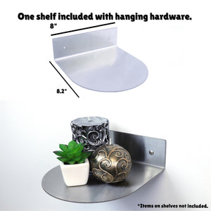 Modern Hanging Brushed Stainless Steel Floating Wall Shelf Round Decor Durable Polished Solid Metal for Home with Mounting Hardware 8 Inches Wide